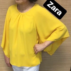 Zara Woman Yellow Blouse with Flowy Arms Size XS
